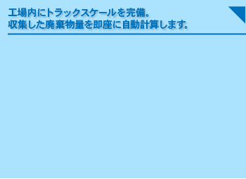 工場内にトラックスケールを完備。 収集した廃棄物量を即座に自動計算します。